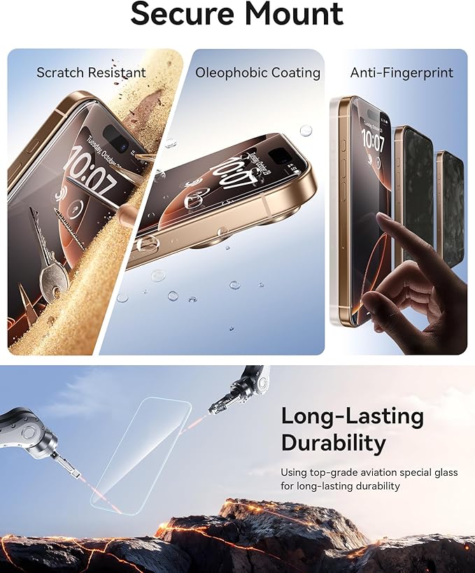 NIMASO for iPhone 16 Pro Screen Protector, 3 Pack Tempered Glass Screen Protector for iPhone 16 Pro, Automatic Dust Removal, Instant Installation,HD Clear, 9H Hardness Shockproof (6.3 inches)