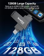 128GB Flash Drive for iPhone iPad, USB3.0 High-Speed Memory Stick No App Needed, Lightening & USB-C External Memory Storage for Photos Videos, Picture Backup Thumb Drive Plug & Play (Space Gray)