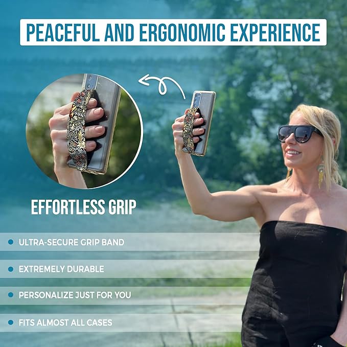 Phone Grip Strap - Pack of 2 Reversible Finger Holder for Phone, Customizable Anti-Slip Design, Wireless Charging Compatible Detachable Holder for iPhone - Moon Sun & Psychedelic Turtle