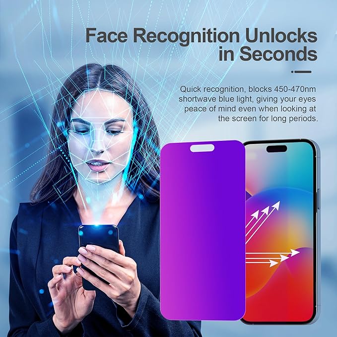 Compatible for iPhone 15 Plus/iPhone 16 Plus Privacy Screen Protector Tempered Glass 6.7 Inch, Purple Gradient Anti Spy Anti Blue Light HD Easy Installation