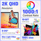 InnoView 23.8" Dual Monitor 2K QHD 2560 x 1440P Laptop Screen Extender 315°Adjustable Dual Monitor for MacBook Windows with DP Type-C HDMI Double Foldable Monitors(No Driver Needed)