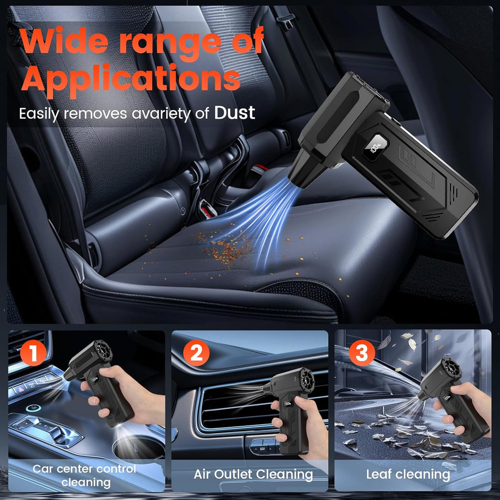 Compressed Air Duster,350,000RPM Turbo Jet Blower with LED Display and Light,4-Gear Adjustable Mini Air Broom,Electric Air Duster for Keyboard,PC,Car and Home,Replace Compressed Air Can (Black)