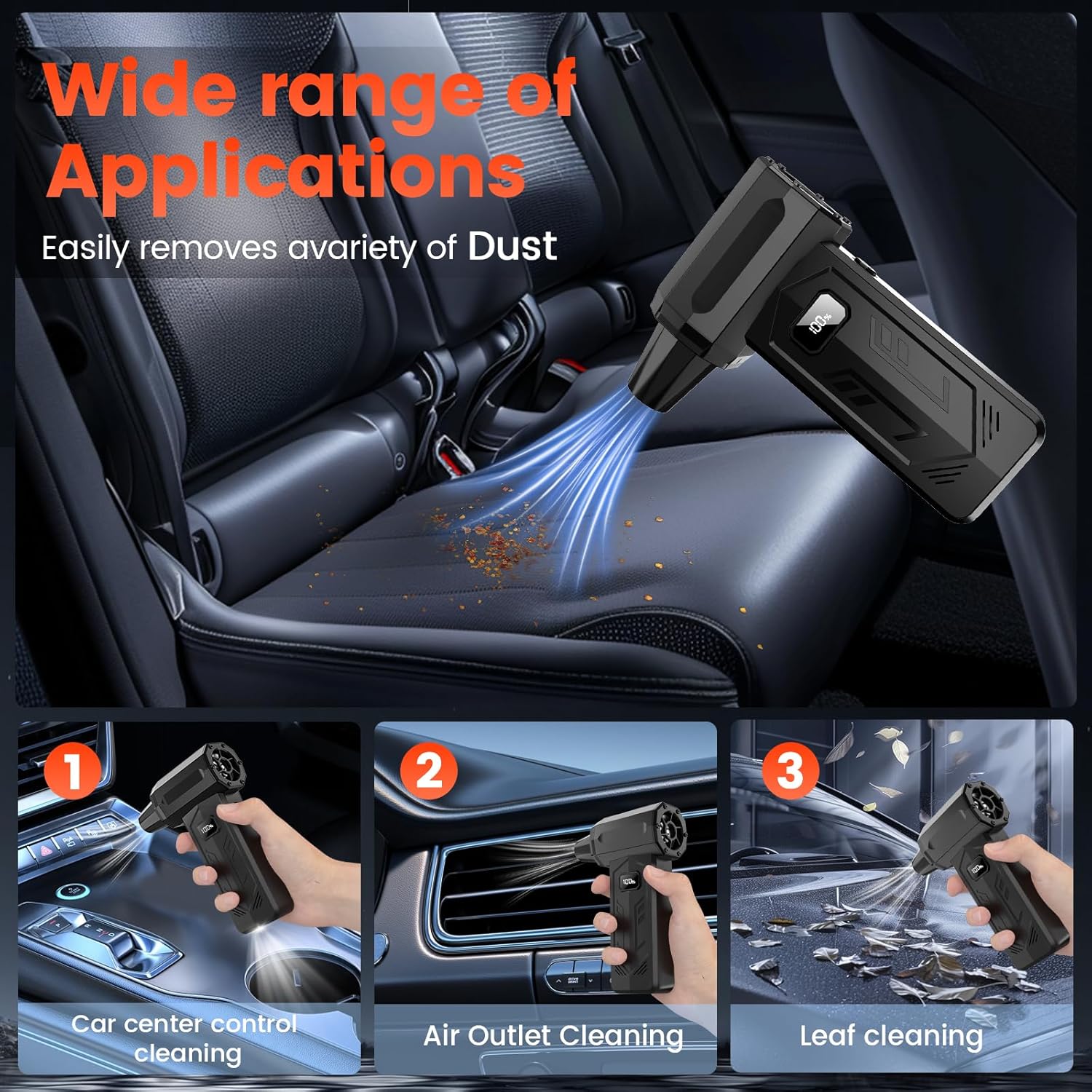 Compressed Air Duster,350,000RPM Turbo Jet Blower with LED Display and Light,4-Gear Adjustable Mini Air Broom,Electric Air Duster for Keyboard,PC,Car and Home,Replace Compressed Air Can (Black)