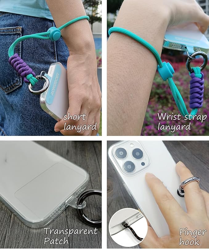 Cell Phone Lanyard Wrist Strap,Key Lanyard for Women,Phone Charms Strap,Short Wrist Lanyard for Keys,Keychain Lanyard (Cyan Purple)