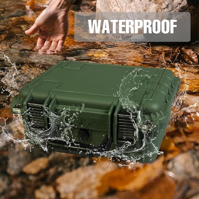 14x 11.5x 6.5 Inch Hard Case, Portable Weather Waterproof Protective Camera Case with Customizable Foam, Fit Use of Drones, Camera, Equipments, Green