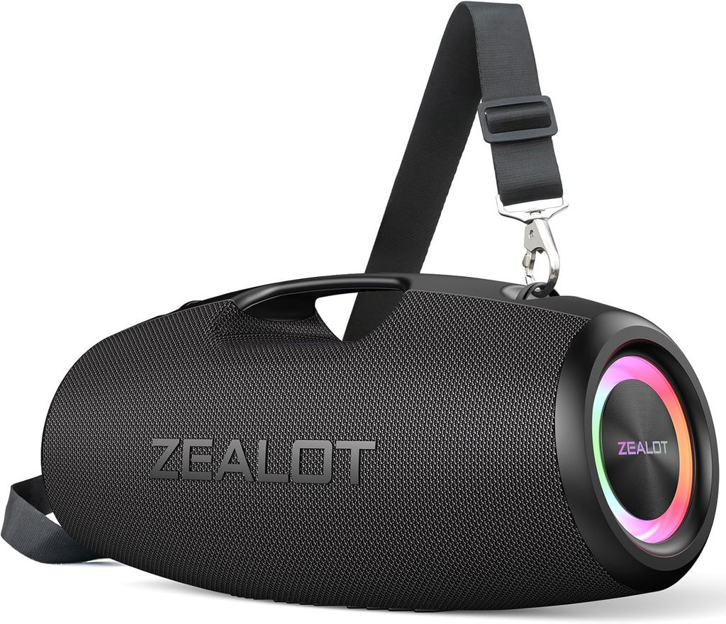 ZEALOT Bluetooth Speaker,120W Wireless Outdoor Speaker with Subwoofer,IP67 Waterproof with LED Light,Bluetooth 5.2 for Camping,Beach,Gifts(Black)