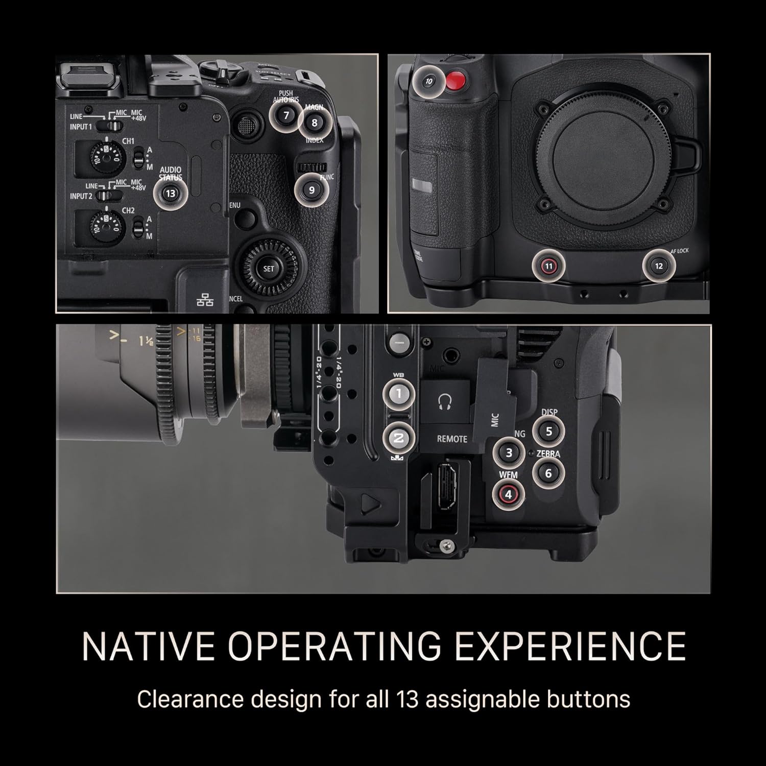 Tilta Camera Cage Compatible with Canon C80 Base Kit | Includes Top Plate, Side Arms, Bottom Plate, NATO Rail, HDMI Clamp & Cold Shoe Receiver | Custom Fit for C80 Body