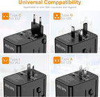 Universal Travel Adapter, VYLEE 45W International Plug Adapter with PD Fast Charging, 5-Port (1 AC/1 USB-A/3 USB-C), Wall Charger Worldwide Travel Essentials Plug for USA EU UK AUS Japan (Black)