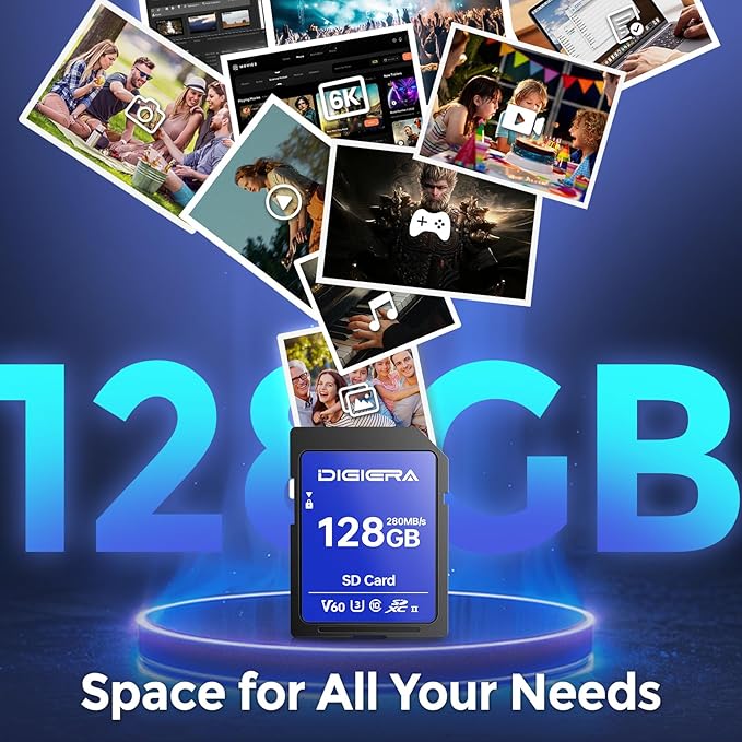 128GB LSU100 SDXC UHS-II Memory Card - up to 280MB/s, C10, U3, V60, 6K, SD Card for Computers, Digital Cameras, Home Theatre Devices, Car Navigation Systems (1 Pack)