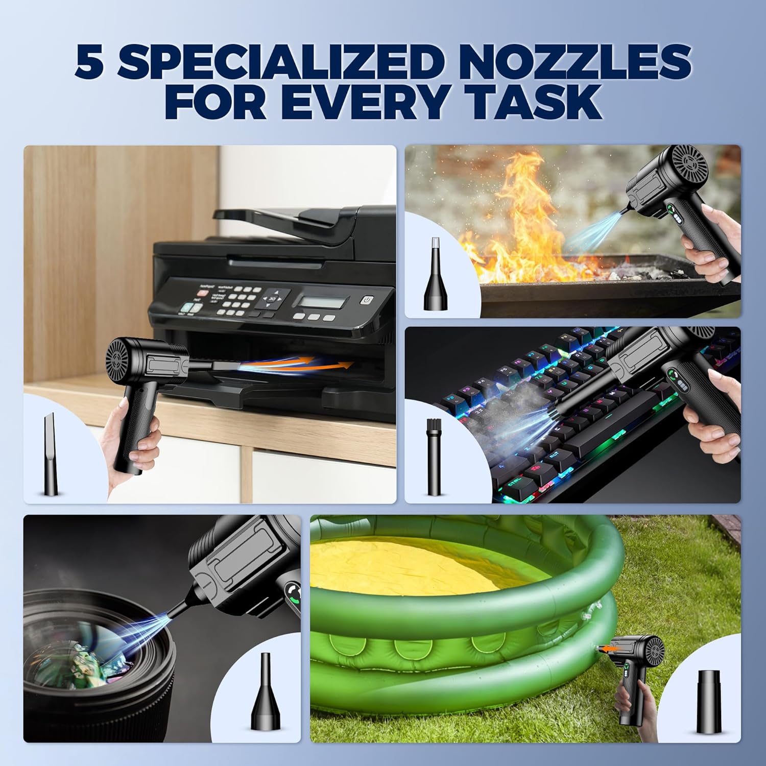 Compressed Air Duster: 100000RPM Electric Air Duster with LED Light Mini Air Blower Rechargeable Cordless Keyboard Cleaning Jet Dry Blower - Car, PC and Home Cleaning Kit Replaces Compressed Air Can