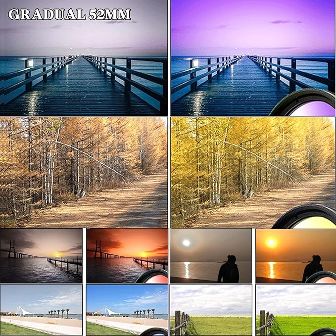 10 in 1 Cell Phone Camera Lens Kit, 52MM Clip-On CPL Phone Camera Lens Filter Kit Including 10x Macro, CPL Polarizer, 7 Colour Filters Compatible with iPhone and Other Phones
