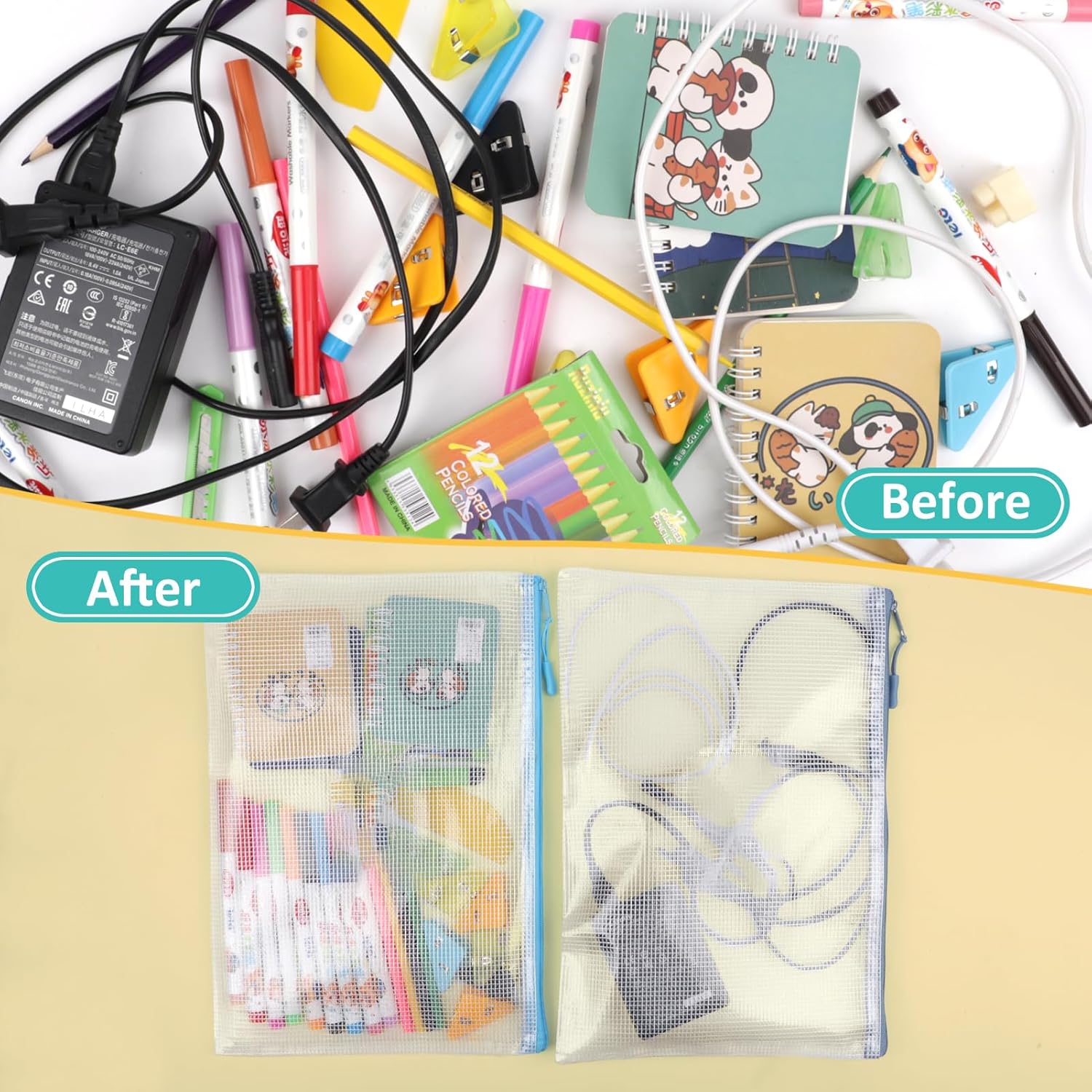 12pcs Mesh Zipper Pouch Bags, A5 Puzzle Bag (12 Colors, 12 Packs) for Organizing, Classroom Must Have Storage Bag, Board Games and Office Supplies