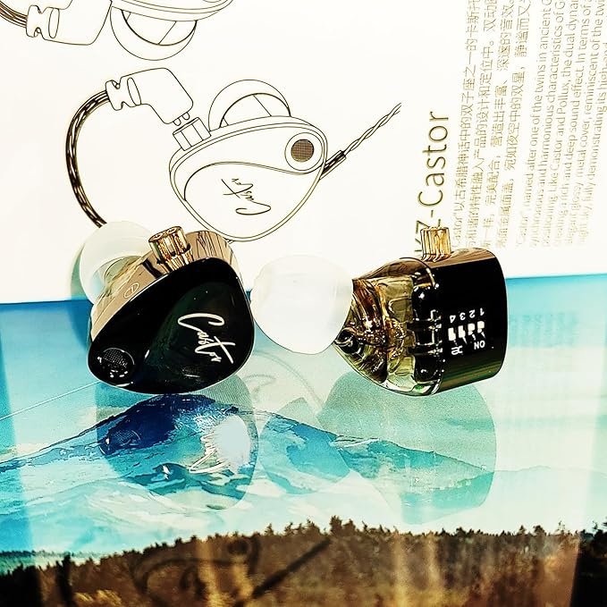 KZ Castor in Ear Monitor Headphones, HiFi Improved Bass Earphone Sound Tunable Noise Isolating IEMs, Dual-Dynamic Driver Wired Earbuds, 2PIN-C Detachable Cable for Singers Musicians
