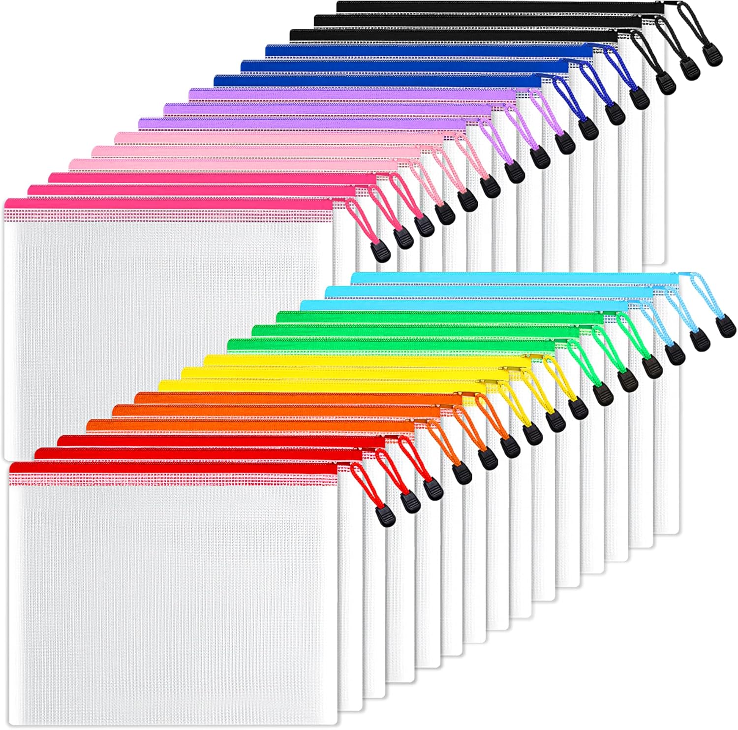 SUNEE Mesh Zipper Pouch 6x9 in (10 Colors, 30 Packs), Mesh Bags with Zipper for School Office Supplies, Puzzles & Games, Travel Accessories, Waterproof Zipper Pouches for Organizing