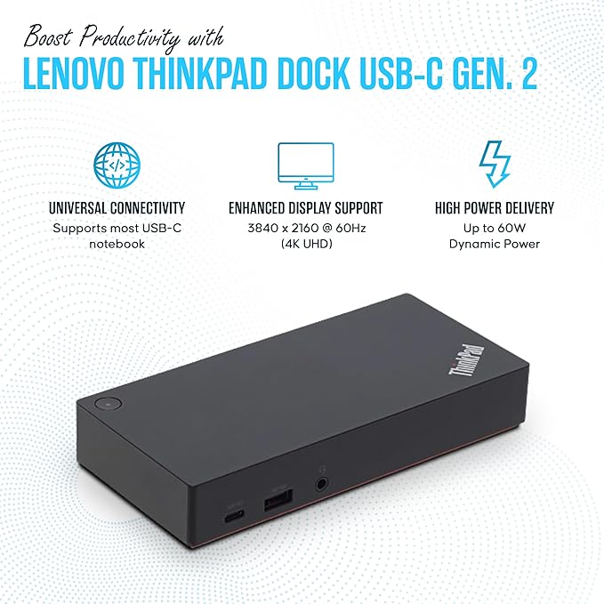 40AS0090US Lenovo Thinkpad Docking Station USB-C Gen 2-1 Year Warranty - Thinkpad Thunderbolt 3 Dock, HDMI, DisplayPort & USB C Cable - Universal Docking Station (Renewed)
