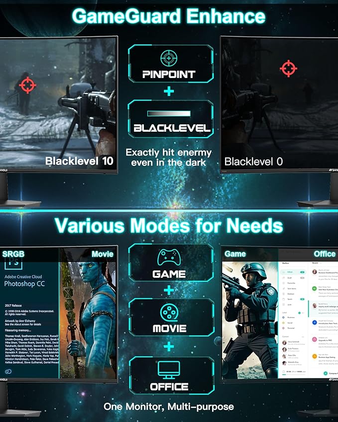 SANSUI 27 Inch Curved 160Hz Gaming Monitor, 1500R Curved Computer Gaming Monitor FHD 1080P, 4000:1, 110% sRGB, FPS/RTS, 1Ms MPRT|FreeSync|HDR|Low Blue Light|HDMI DP| VESA Support, HDMI Cable Incl.