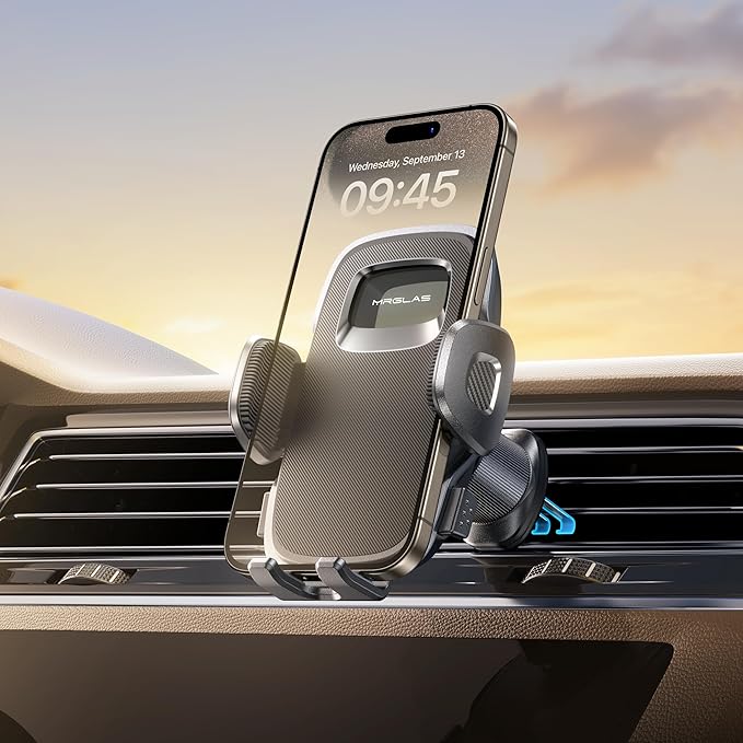 MRGLAS 2025 Upgraded Phone Holders for Your Car with New Metal Hook Clip, Handy Air Vent Cell Phone Car Mount [One Hand Operation], Universal Automobile Cradle for iPhone Android and All Smartphones