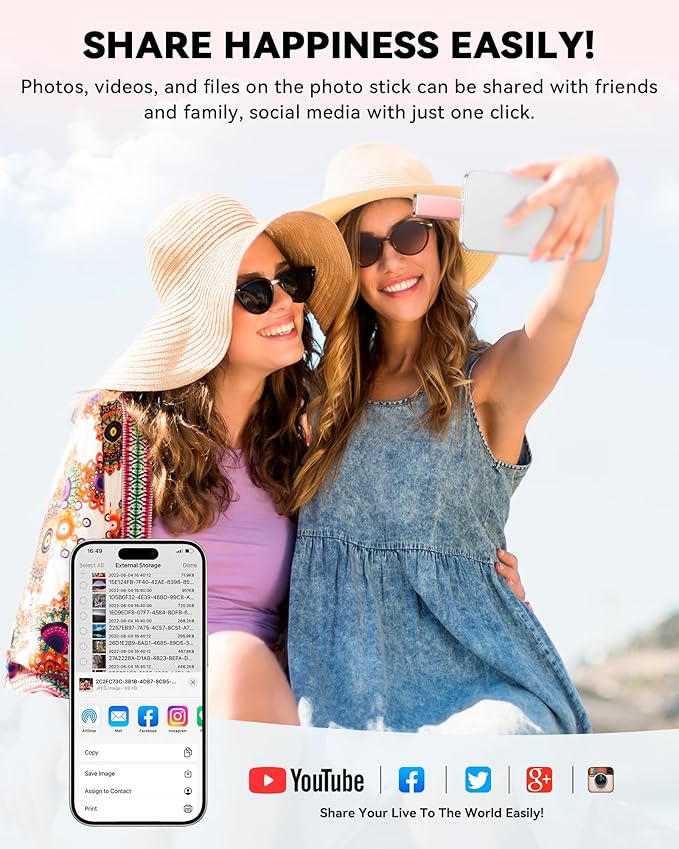 MFi Certified 512GB Flash Drive for iPhone iPad, Photo Stick for External Memory Storage, Easily Back Up and Save Files, USB Memory Stick Thumb Drive for iPhone/iPad/Android/PC (Light Pink, 512GB)