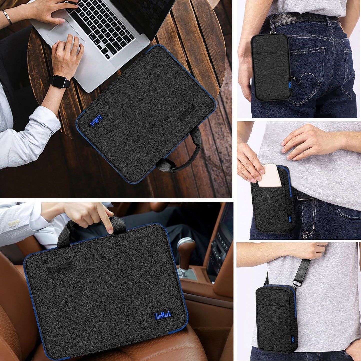 Laptop Case 15.6 Inch Briefcase Military-Grade Protection with Detachable Belt Bag, Compatible All Model of 15-16 Inch MacBook Pro and Most Popular 15.6 Inch Notebooks Chromebooks (Black Blue)