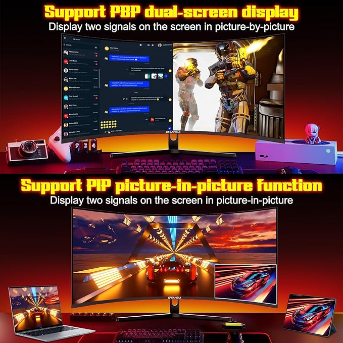 SANSUI 34 Inch 3440x1440P 240Hz Ultrawide UWQHD Gaming Monitor,21:9 2K Curved Monitor 1500R,Fast VA, PIP/PBP,AI Crosshair,AIPQ(Visual Enhance),MPRT 1ms,HDR,HDMI2.1 * 2,DP1.4 * 2(DP Cable Included)
