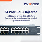 PoE Texas 24 Multi Port PoE+ Injector with 48v 240w Power Supplies - 10/100/1000 Gigabit Passive Power Over Ethernet Means Versatility - 30W PoE Injector for WiFi Access Point, PTZ Camera, IP Phone