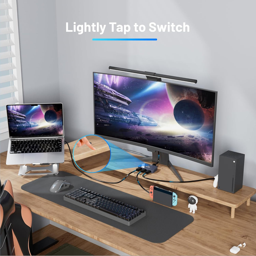 NEWCARE HDMI Switch 3 in 1 Out, 4K@60Hz HDMI 2.0 Switch with 2.6FT HDMI Cable, 3-Port HDMI Switcher Selector, Supports 4K 30Hz 3D 1080P HDCP2.2 for PS5 Xbox DVD Player Fire Stick PC, Grey