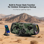 Portable Bluetooth Speaker 80W RMS,120W Peak Loud Subwoofer Wireless Stereo with HD Sound,8H Playtime IPX7 Waterproof for Party cmaping Beach (CAMO-80W RMS/120W Peak)