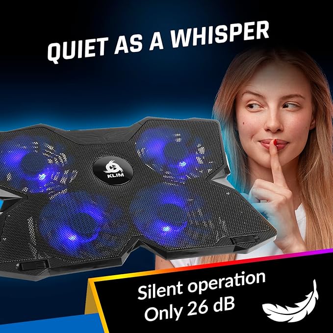 KLIM Wind Laptop Cooling Pad - More Than 500 000 Units Sold - New Version - The Most Powerful Rapid Action Cooling Fan - Laptop Stand with 4 Cooling Fans at 1200 RPM - USB Fan - PS5 PS4 - RGB