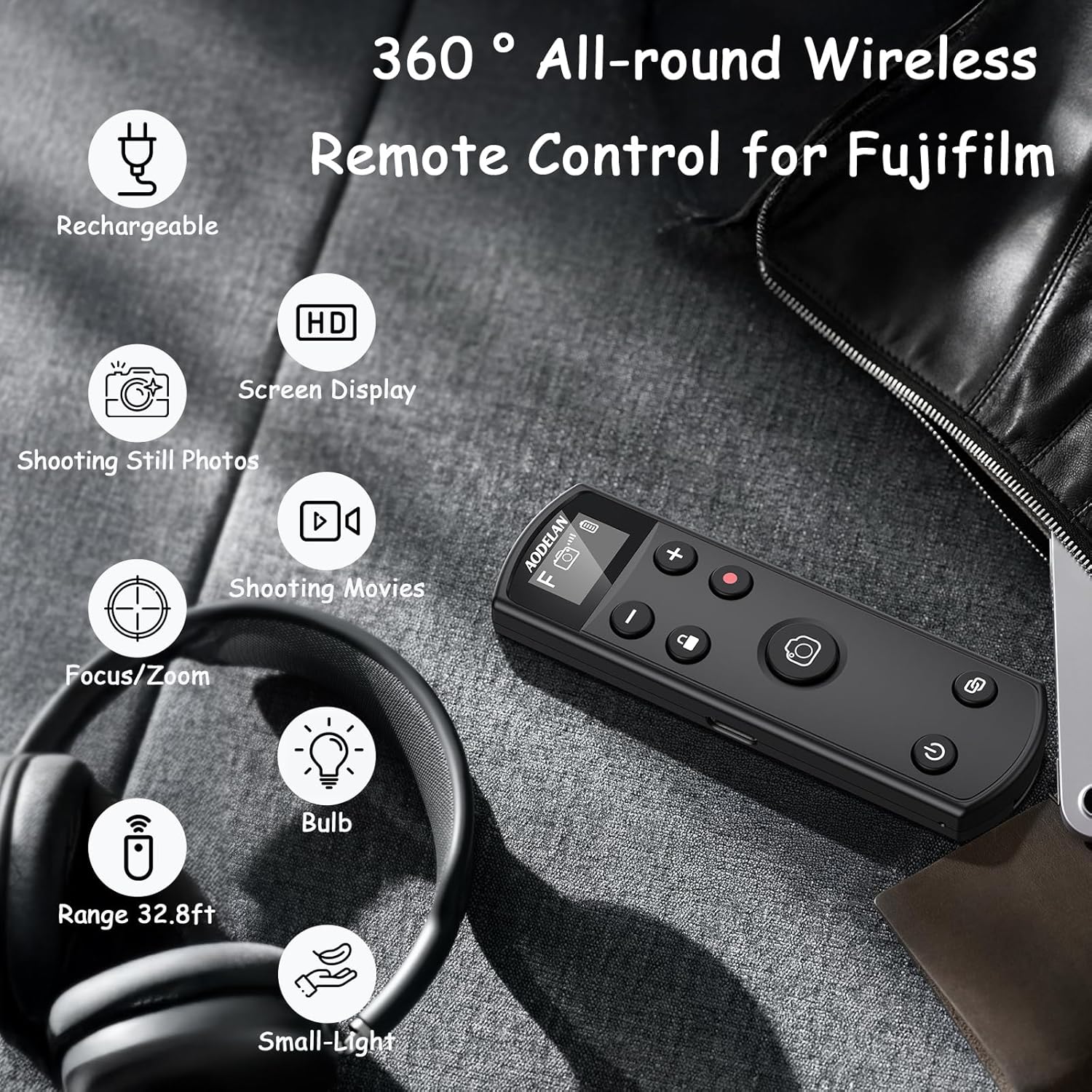 for Fuji Camera Rechargeable Shutter Release, AODELAN Wireless Remote Control Compatible with Fujifilm X-T30 II,X-S10,X-H2,X-H2S,X-T3,X-T4,X-T5,X-S20,X-T30,X-T50,X-M5,X100VI,X-E5,X Half