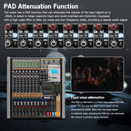 Digital Mixer 16 Channel,Sound Board Mixing Console, Dual DSP Reverb, Dual 7-Band EQ, 48V Phantom Power, 4 Group Stereo Output Input, PAD