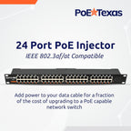 PoE Texas 24 Port PoE Injector - Multi-Port PoE Gigabit Rack Mount Midspan for IP Cameras, Phones, WiFi AP, Add Power Over Ethernet to Non-PoE Switch or Network Router, Includes 56v 240w Power Supply