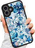 AIGOMARA Magnetic Case for iPhone 16 [Compatible with MagSafe] Blue Shell Starfish Ocean Holiday Collage for Women Girls Men Soft TPU Bumper Hack PC Back Heavy Duty Protective Slim Cover