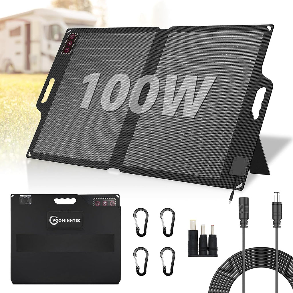 100W 22V ETFE Folding Portable Solar Panel, IP67 Waterproof Foldable 24% High Efficiency, QC3.0 USB-A &Type-C Output,-Light Solar Charger for Power Station RV Camping Off Grid