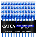 Rapink Patch Cables Cat6a 1ft (50 Pack) Slim, Cat6a Ethernet Patch Cable 10G Support, Snagless Cat 6 Patch Cable for Patch Panel to Switch, Flexiable Cat 6a Ethernet Cable with Gold Plated