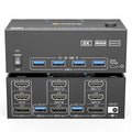 KVM Switch 3 Monitors 2 Computers 8K@60Hz/4K@144Hz, HDMI Displayport KVM Switches for 2 PC Sharing Triple Monitor and Keyboard Mouse with Power Adapter, Wired Extend Controller and USB3.0 Cables