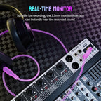 Professional Audio Mixer,6 Channel Audio Interface Sound Board Mixing Console System with Monitor,16 DSP DJ Bluetooth Mixer Reverb Effect +48V Phantom For Karaoke Studio Streaming Recording