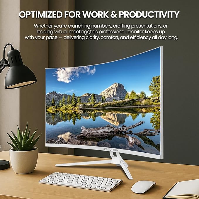 CRUA 32" White Curved Monitor, 4K UHD(3840*2160P) 1500R VA Screen, 75Hz Computer Monitor Supports AMD Freesync, 120% sRGB, Built-in speakers, Blue Light Filter,Wall Mountable Installs(HDMI 2.0/DP 1.4)