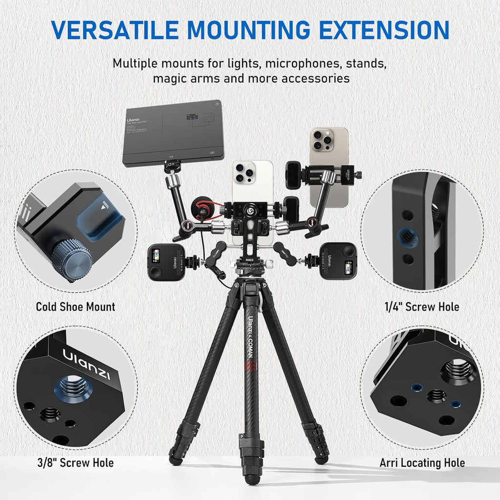 Ulanzi MA53 Metal Tripod Phone Mount, Smartphone Tripods Adapter with Arca Swiss/Uka Port, 2 Cold Shoe, 360° Cellphone Tripod Mount, iPhone Samsung Holder for Photo Video Vlogging Rig