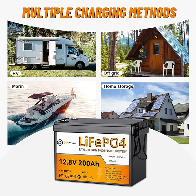 12V 200Ah Lithium Battery LiFePO4 Deep Cycle Battery,100A BMS,4000+ Cycles,Perfect for RV, Home Storage,Marine,Solar Power System and Outdoor Camping. (12V 200Ah)