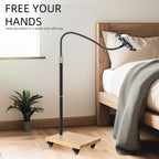 wishacc Tablet Floor Stand with Adjustable Gooseneck Mount, Swivels and Wheels for Bedside, Compatible with iPad, Galaxy Tab, Kindle and Phones