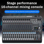 W IN-MIX DX16 Professional DJ Audio Mixer 16 Channel with 99 DSP Effects,7-band EQ,Independent 48V Phantom Power&Mute Button,Bluetooth Function,USB Interface Recording For Studio & Stage