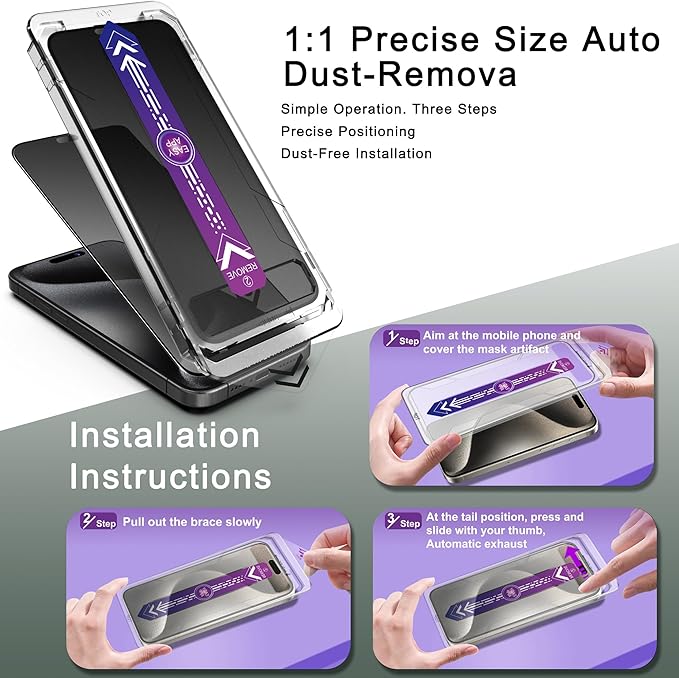 2 Pack Matte Privacy Screen Protector for iPhone 15 Pro Max 6.7-Inch Auto Dust Removal, No Bubbles,Anti-Spy Tempered Glass Film, Easy Installation