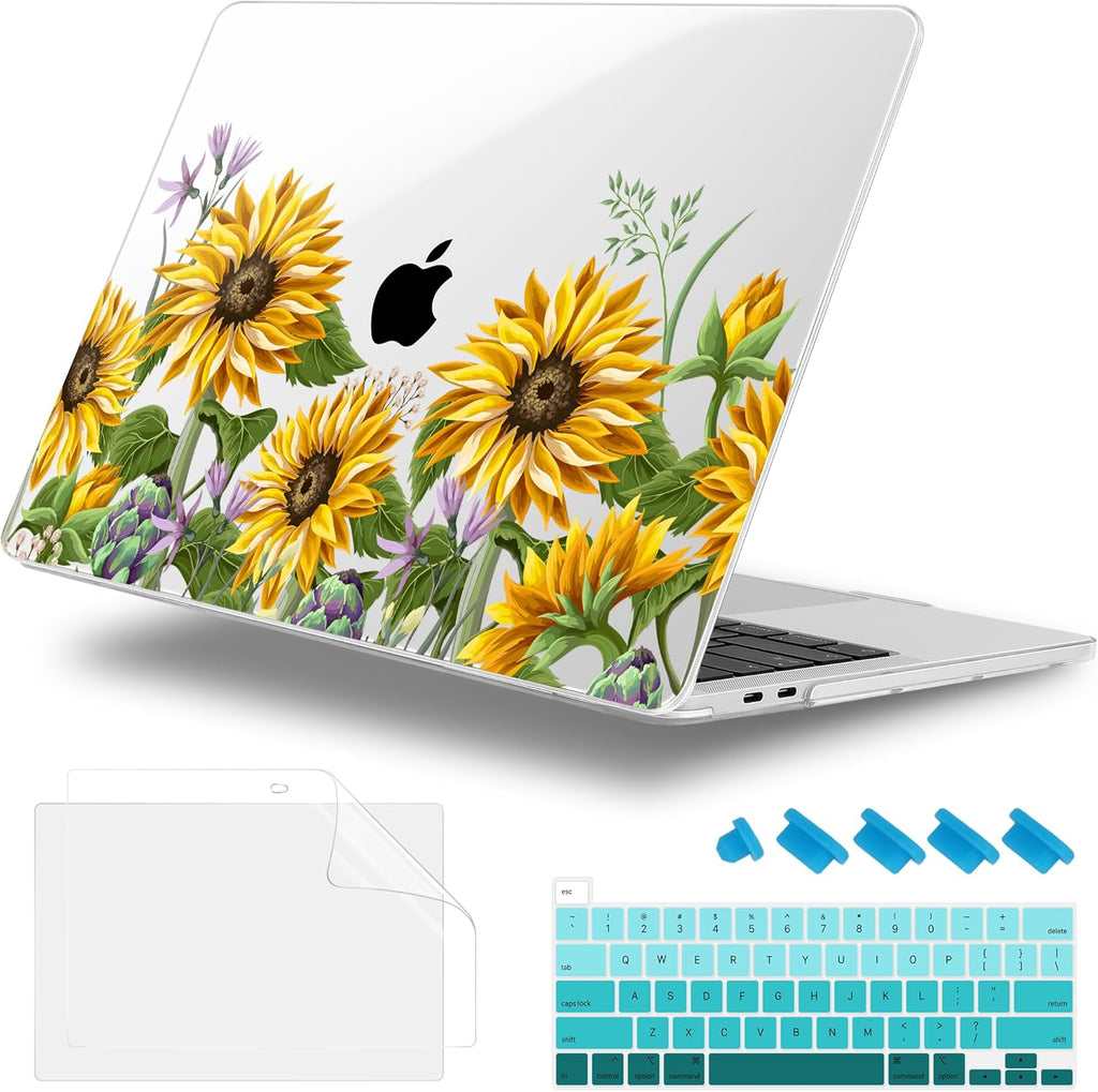 Case for MacBook Pro 13 inch with/Without Touch Bar (2016-2022, M2 A2338 M1 A2289 A2251 A2159 A1989 A1706 A1708), Hard Shell + Keyboard Cover + Dust Plug, Sunflowers
