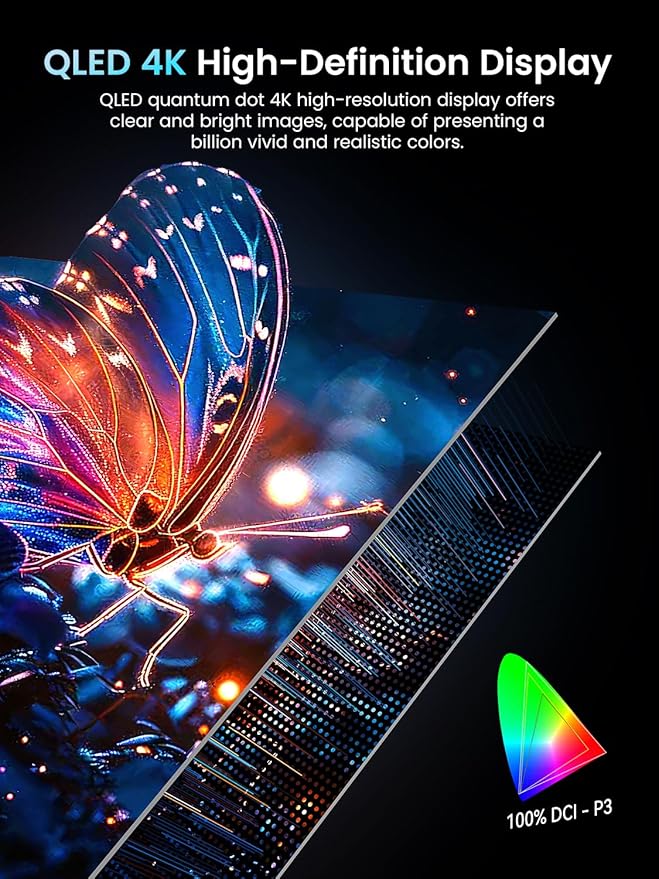 Newsoul Portable Monitor 4K, 120Hz Gaming Monitors 3840 * 2160 UHD, 100% DCI-P3, 1500:1 Contrast, FreeSync 0.1ms, Built-in Stand & Speaker, USB-C HDMI Portable Screen for Laptop, Phone, Game Console