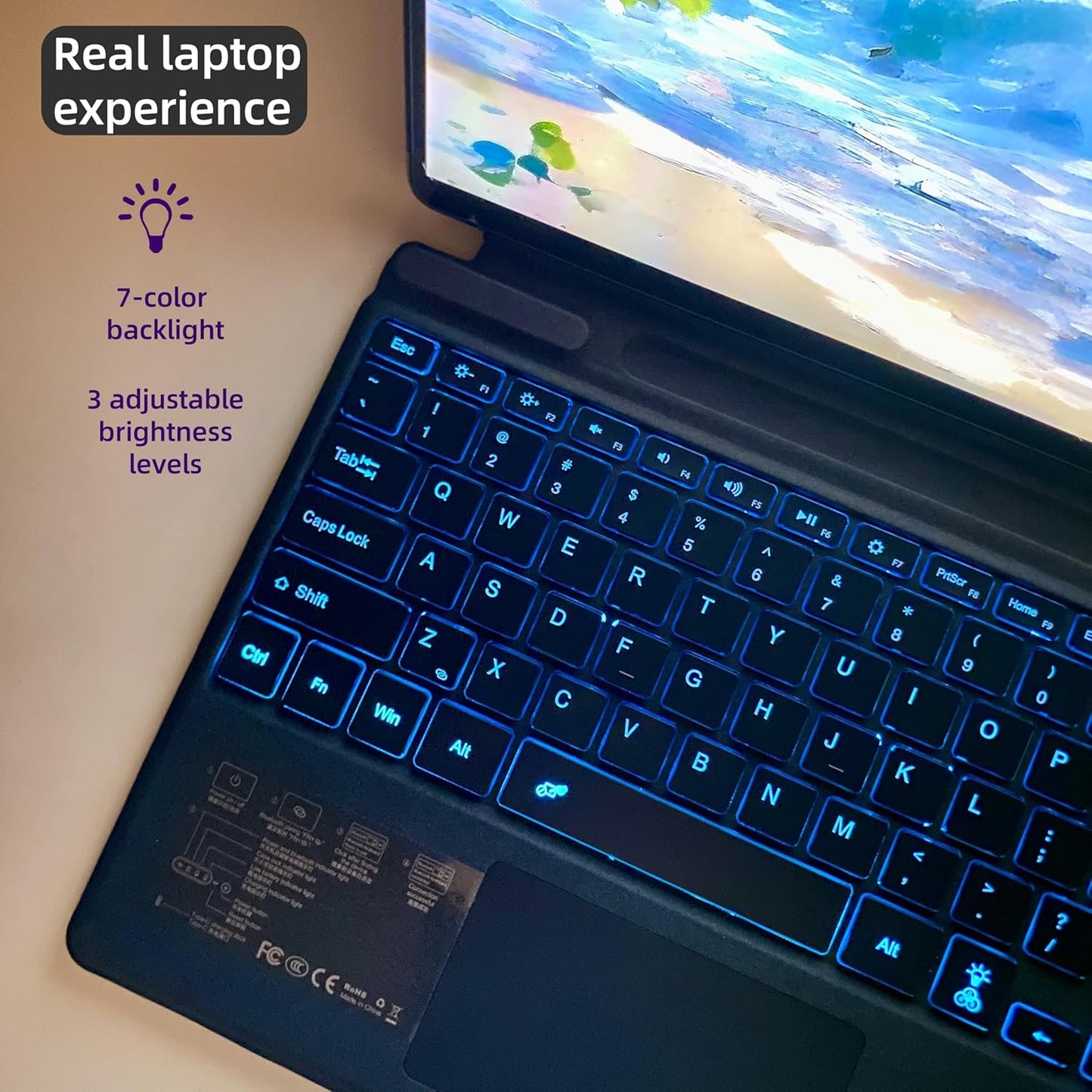 Keyboard for Microsoft Surface Pro Copilot+ (11th Edition) / Pro 11 / Pro 10 / Pro 9 / Pro 8 / Pro X, 13 inch, Detachable Type Cover with Touchpad, 7-Color Backlit & Pen Holder (Sapphire)