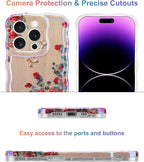 Jusy Compatible with iPhone 15 Pro, Colorful Retro Oil Painting Printed Flower Laser Glossy Pattern Cute Curly Wave Phone Case Soft TPU Cover for Girly Women -Beige