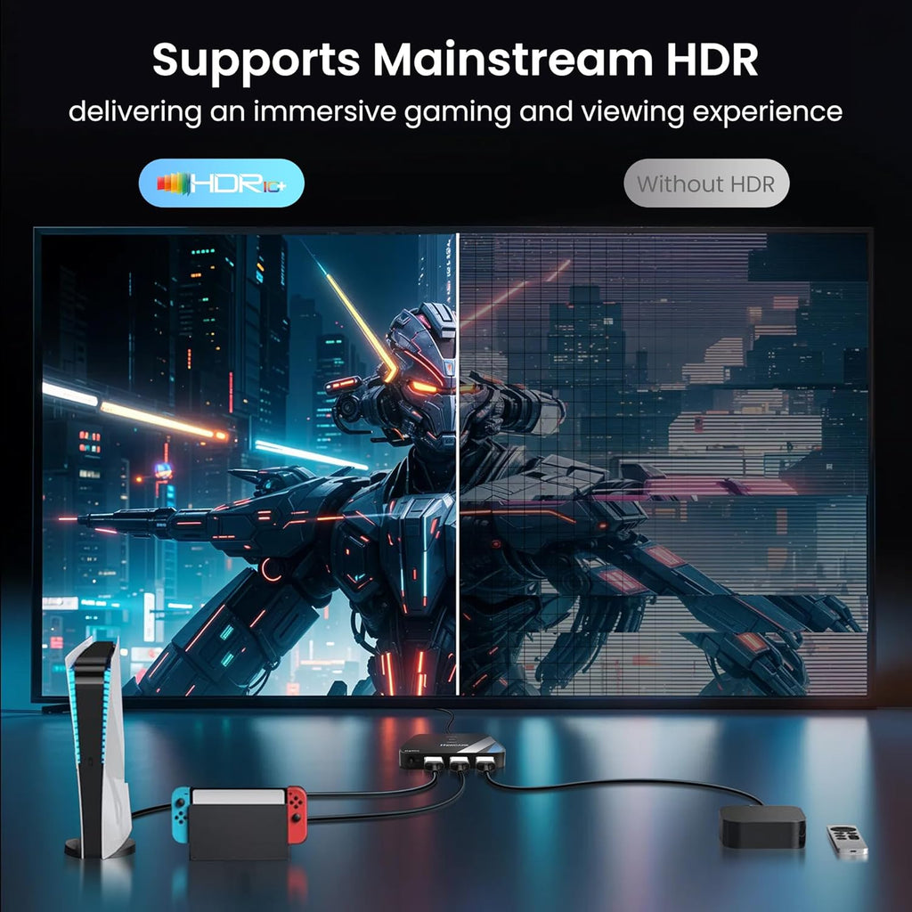 NEWCARE HDMI Switch 3 in 1 Out, 4K@60Hz HDMI Splitter with Remote, HDMI Switcher Support HDCP2.2 Dolby HDR10+ VRR 3D, Compatible with TV PS5/4 Xbox Laptops PC Projector Blu-ray Player
