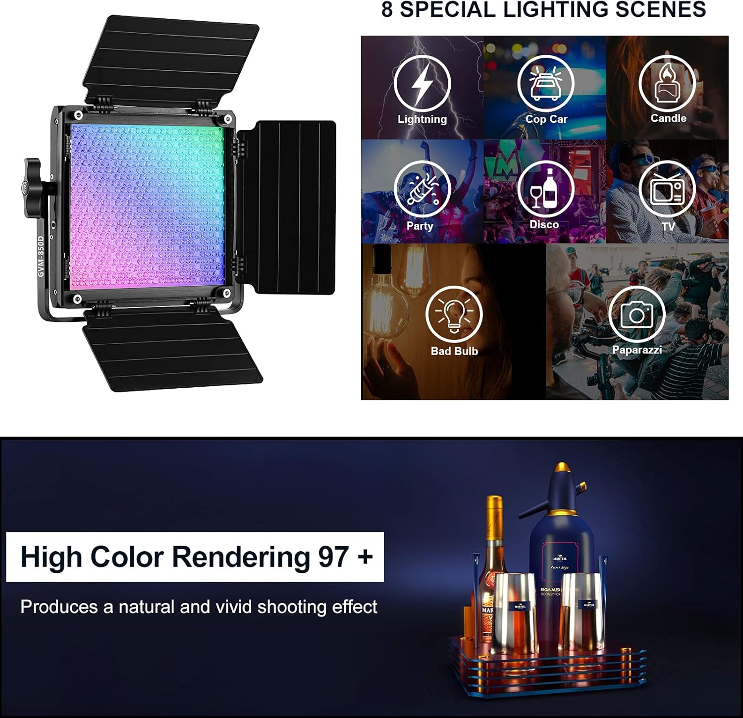 GVM RGB Video Lighting, 360° Full Color Led Video Light with APP Control, 3 Packs 850D Photography Lighting Kit CRI 97, YouTube, Aluminum Alloy Shell