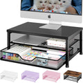 Desk Organizers and Accessories, 2-Tier Computer Monitor Stand Riser with Drawer, Laptop Stand, Office Desk Accessories, Workspace Desktop Organizer for Office Supplies, Black