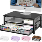 Desk Organizers and Accessories, 2-Tier Computer Monitor Stand Riser with Drawer, Laptop Stand, Office Desk Accessories, Workspace Desktop Organizer for Office Supplies, Black